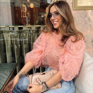 Zara Textured Tulle Top Puff sleeves